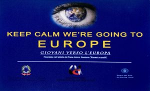 locandina "Keep calm we're going to Europe" tradotto "State calmi stiamo andando in Europa"