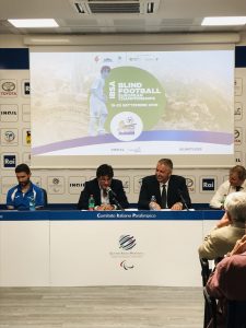 Nella foto Luca Pancalli (Presidente del Cip) e Sandro Di Girolamo (Presidente Fispic) alla presentazione dell’Europeo IBSA Blind Football European Championships 